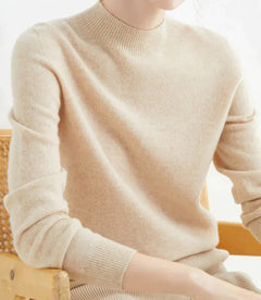 Marlene | Damen Weicher Stehkragen Kashmirpullover in Beige