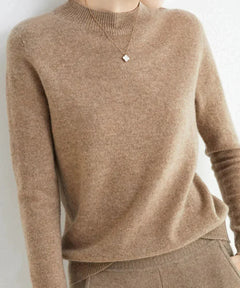 Marlene | Damen Weicher Stehkragen Kashmirpullover in Braun