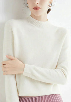 Marlene | Damen Weicher Stehkragen Kashmirpullover in Weiß