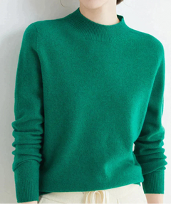 Marlene | Damen Weicher Stehkragen Kashmirpullover in Dunkelgrün