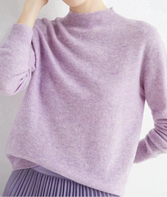 Marlene | Damen Weicher Stehkragen Kashmirpullover in Helllila