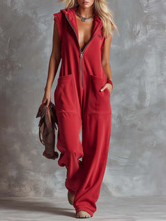 Marlinka | Damen Kapuzen Jumpsuit mit Reißverschluss in Rot