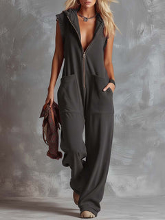 Marlinka | Damen Kapuzen Jumpsuit mit Reißverschluss in Grau