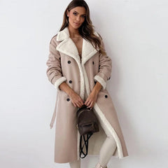 Martina | Damen Gefütterter Langer Knöpfen Mantel in Beige