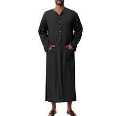 Mateo | Herren Luftiges Leinen Thobe Jubba in Schwarz