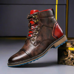 Mateo | Herren Zweifarbige Leder Stiefel in Braunrot