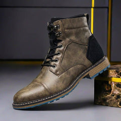 Mateo | Herren Zweifarbige Leder Stiefel in Grau Schwarz