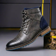 Mateo | Herren Zweifarbige Leder Stiefel in Graublau