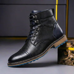 Mateo | Herren Zweifarbige Leder Stiefel in Obsidianschwarz