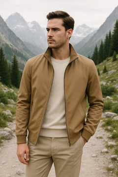 Mats | Herren leichte Reißverschlussjacke Stehkragen in Khaki