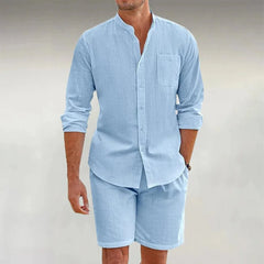 Matteo | Herren Leinenset Sommer Entspannt Zweiteilig in Himmelblau