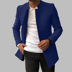 Matthias | Herren Slim-Fit Wollmantel mit Stehkragen in Blau