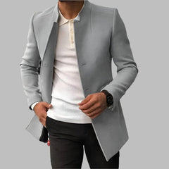 Matthias | Herren Slim-Fit Wollmantel mit Stehkragen in Grau
