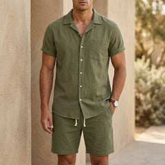 Matthias | Herren Sommer Set Kurzarmhemd und Shorts in Dunkelgrün