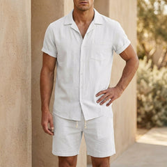 Matthias | Herren Sommer Set Kurzarmhemd und Shorts in Weiß