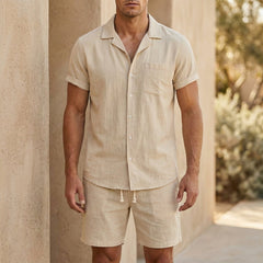 Matthias | Herren Sommer Set Kurzarmhemd und Shorts in Beige