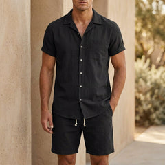 Matthias | Herren Sommer Set Kurzarmhemd und Shorts in Schwarz