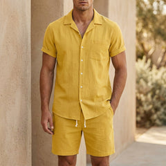 Matthias | Herren Sommer Set Kurzarmhemd und Shorts in Gelb