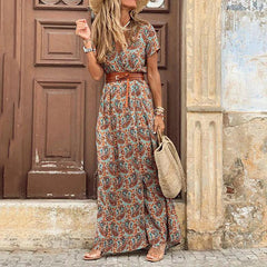 Liora | Maxi Ibiza Kleid im Hippie-Stil + GRATIS Gürtel in Braun