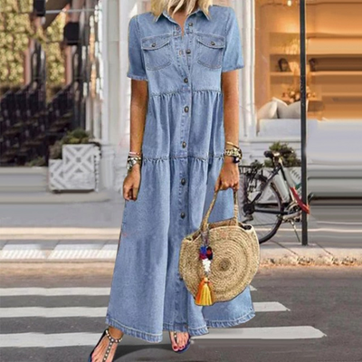 Kurzarm Lagenoptik Jeanskleid für Damen