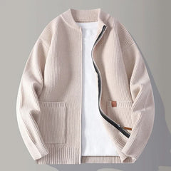Maximilian | Herren Gerippte Reißverschluss Rippstrickjacke in Beige