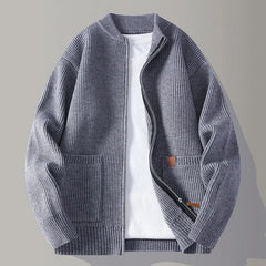 Maximilian | Herren Gerippte Reißverschluss Rippstrickjacke in Grau