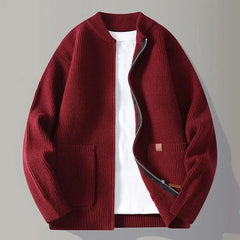 Maximilian | Herren Gerippte Reißverschluss Rippstrickjacke in Rot