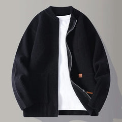 Maximilian | Herren Gerippte Reißverschluss Rippstrickjacke in Schwarz