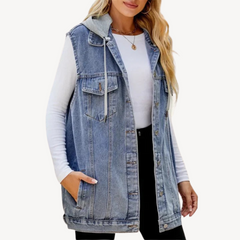 Maya | Lässige Jeansweste mit Kapuze in Blau
