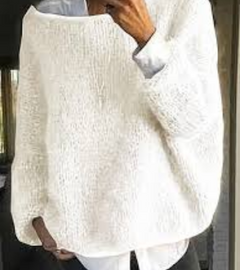 Melanie | Damen Kuscheliger Oversize Strickpullover in Weiß