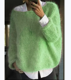 Melanie | Damen Kuscheliger Oversize Strickpullover in Grün
