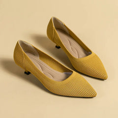 Solvei | Damen Kitten Heel Pumps Spitze Zehenpartie in Gelb