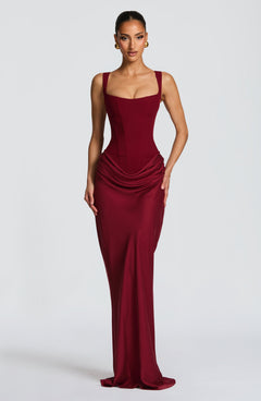 Mia | Damen Formelles Drapiertes Maxi Abendkleid in Rot