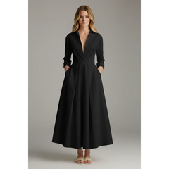 Mila | Damen Elegantes Ausgestelltes Hemdkleid in Schwarz