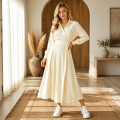 Mila | Damen Elegantes Ausgestelltes Hemdkleid in Beige