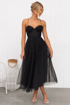 Mirela | Tüllkleid mit Korsettschnürung Midikleid in Schwarz