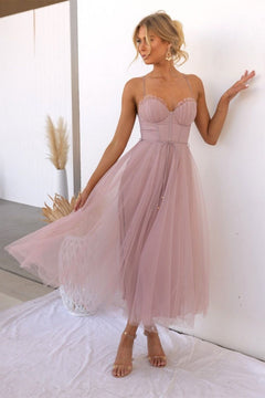 Mirela | Tüllkleid mit Korsettschnürung Midikleid in Rosa