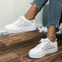 Modische bequeme Damen-Sneakers | Plateau in Weiß