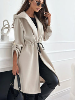 Modischer Mantel mit Kapuze für Frauen - Leonie in Beige