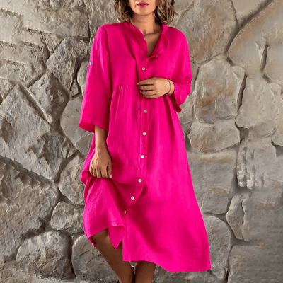 Oversized Langarm Leinenkleid für Damen