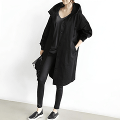 Amelia | Damen Wasserdichte Geknöpfter Trenchcoat Mantel in Schwarz