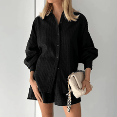 Hemd und Shorts Zweiteiliges Set für Damen in Schwarz