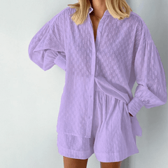 Hemd und Shorts Zweiteiliges Set für Damen in Lila