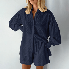 Hemd und Shorts Zweiteiliges Set für Damen in Blau