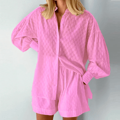 Hemd und Shorts Zweiteiliges Set für Damen in Hellrosa