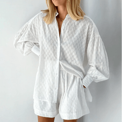Hemd und Shorts Zweiteiliges Set für Damen in Weiß