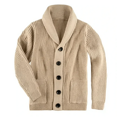 SERENO – DER GERIPPTE CARDIGAN MIT KRAGEN FÜR STRUKTURIERTEN KOMFORT in Beige