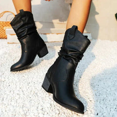 Veganem Leder Knitteroptik-Stiefel für Damen in Schwarz
