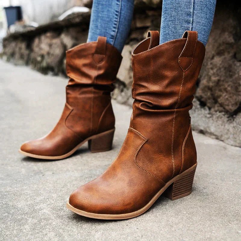 Veganem Leder Knitteroptik-Stiefel für Damen