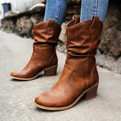 Veganem Leder Knitteroptik-Stiefel für Damen